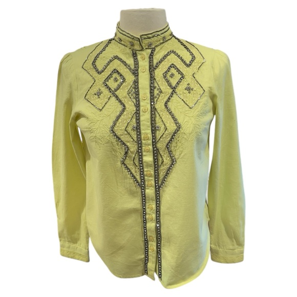 Pilcro Tops - Lime Green & Rhinestone Pilcro Blouse by Anthropologie Size XS